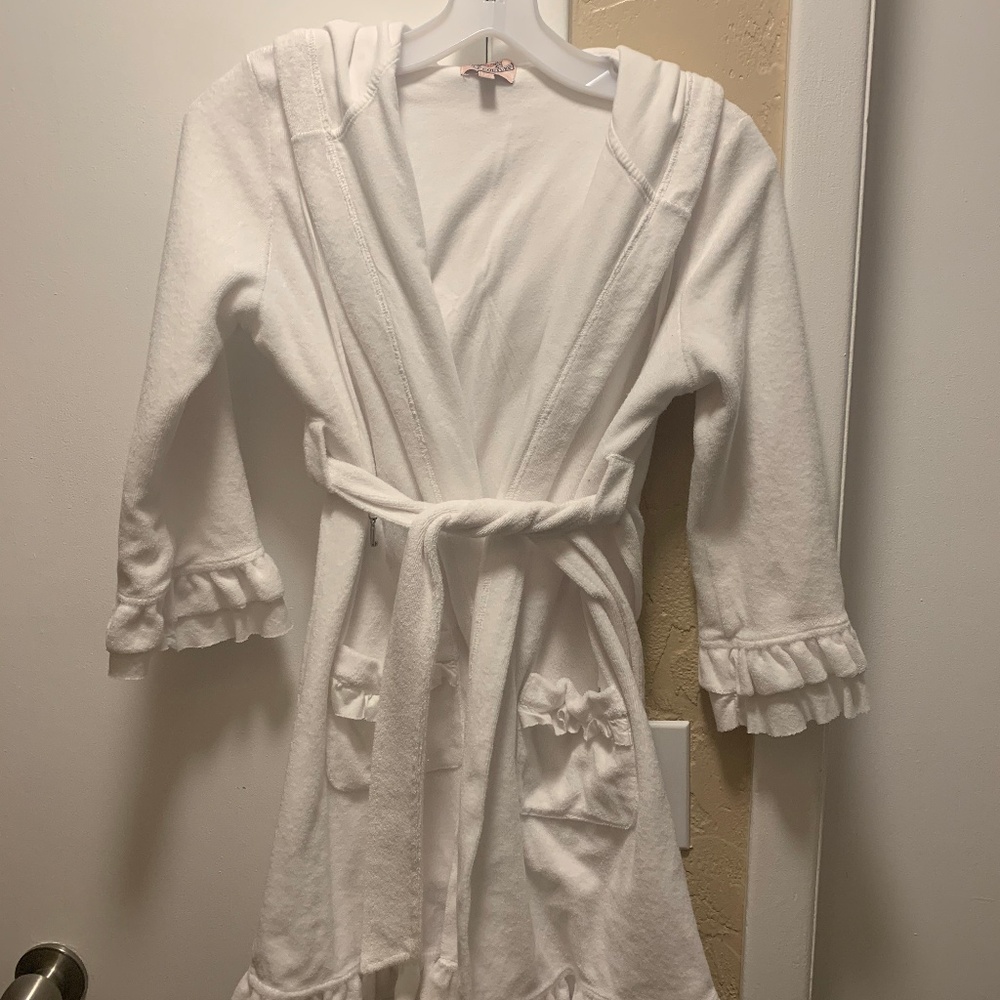 Juicy Couture Hooded White Terry Robe M Medium